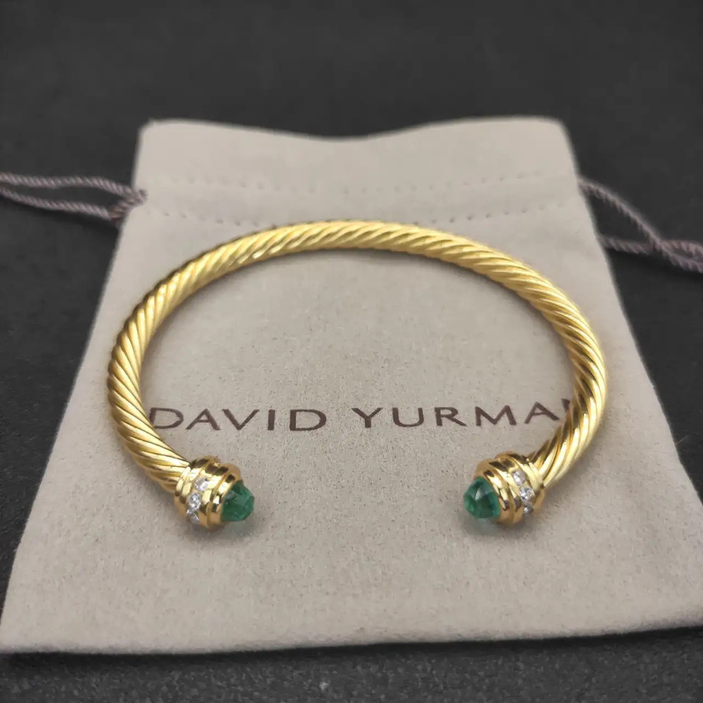 David Yurman 5mm Gold Diamond Bracelet with Blue Diamonds